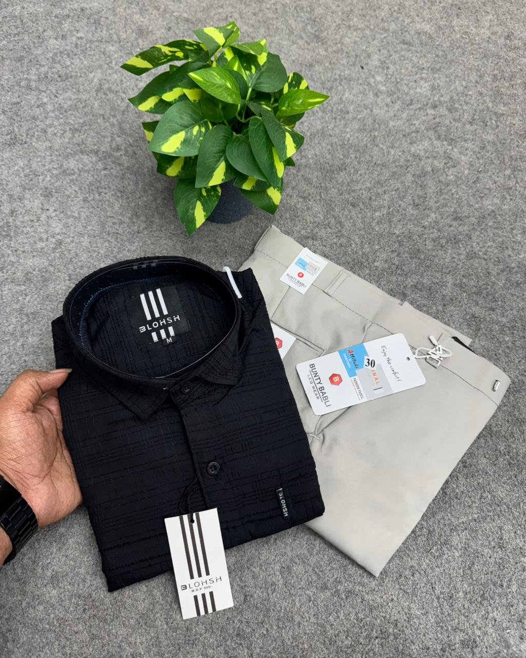 Cotton Shirt + Polo Fit Pant